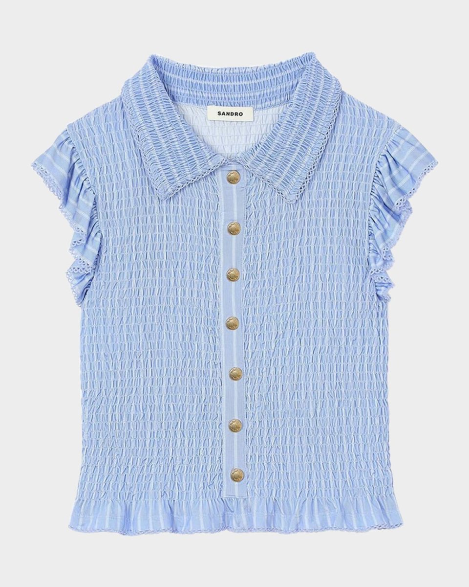 Bleuet Smocked Ruffle-Trim Top